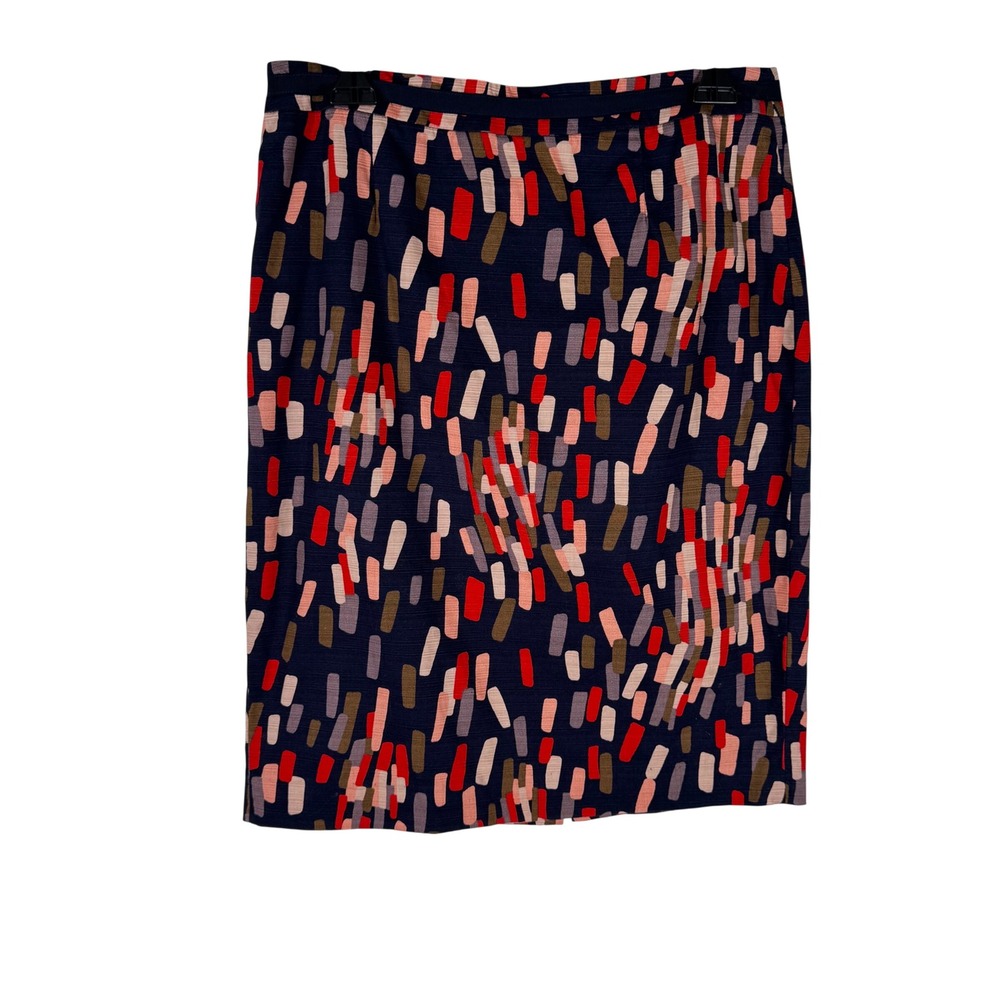 Boden Abstract Brushstroke Cotton Pencil Skirt Womens US 8 Navy Red Pink
